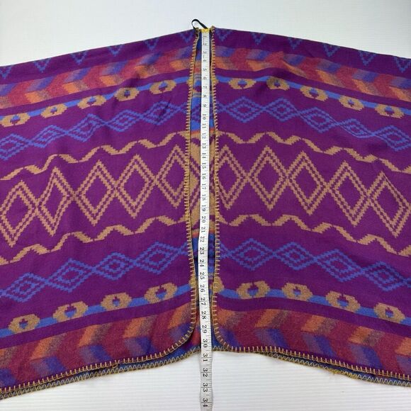 Eddie Bauer Vesper Aztec Shawl Wrap Poncho One Size Purple Blue Boho Reversible - Picture 6 of 7